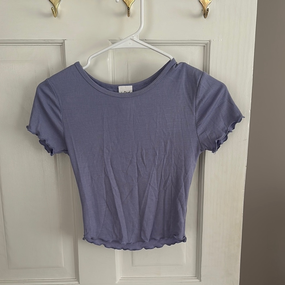 Tilly's Blue/Purple Flutter Sleeve Crop Top